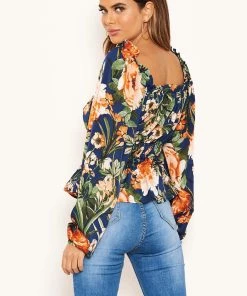 AX Paris Navy Floral Square Neck Top Tops