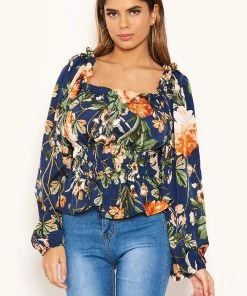 AX Paris Navy Floral Square Neck Top Tops