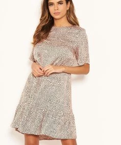 AX Paris Dresses Pink Spotty Frill Hem T-Shirt Dress