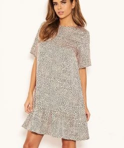 AX Paris Dresses Pink Spotty Frill Hem T-Shirt Dress