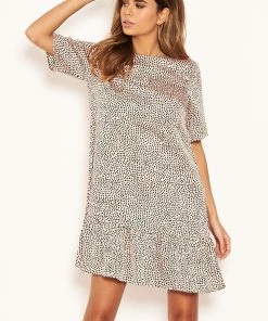 AX Paris Dresses Pink Spotty Frill Hem T-Shirt Dress