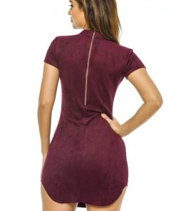 AX Paris Plum Faux Suede Mini Dress With High Neck