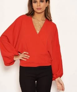 AX Paris Tops Red Wrap Batwing Sleeve Top 9 AX Paris Tops Red Wrap Batwing Sleeve Top