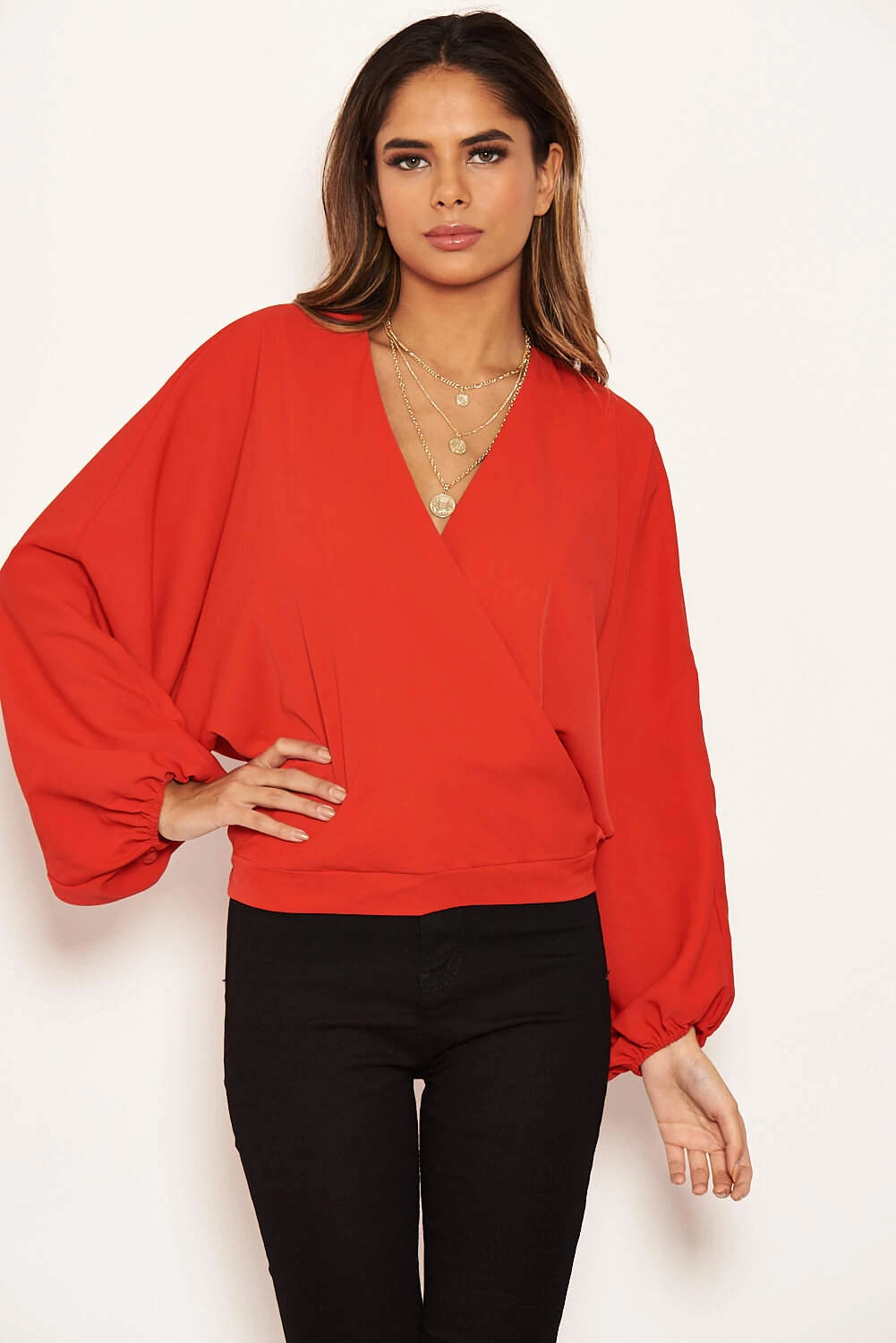 AX Paris Tops Red Wrap Batwing Sleeve Top 4 AX Paris Tops Red Wrap Batwing Sleeve Top