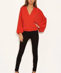 AX Paris Tops Red Wrap Batwing Sleeve Top