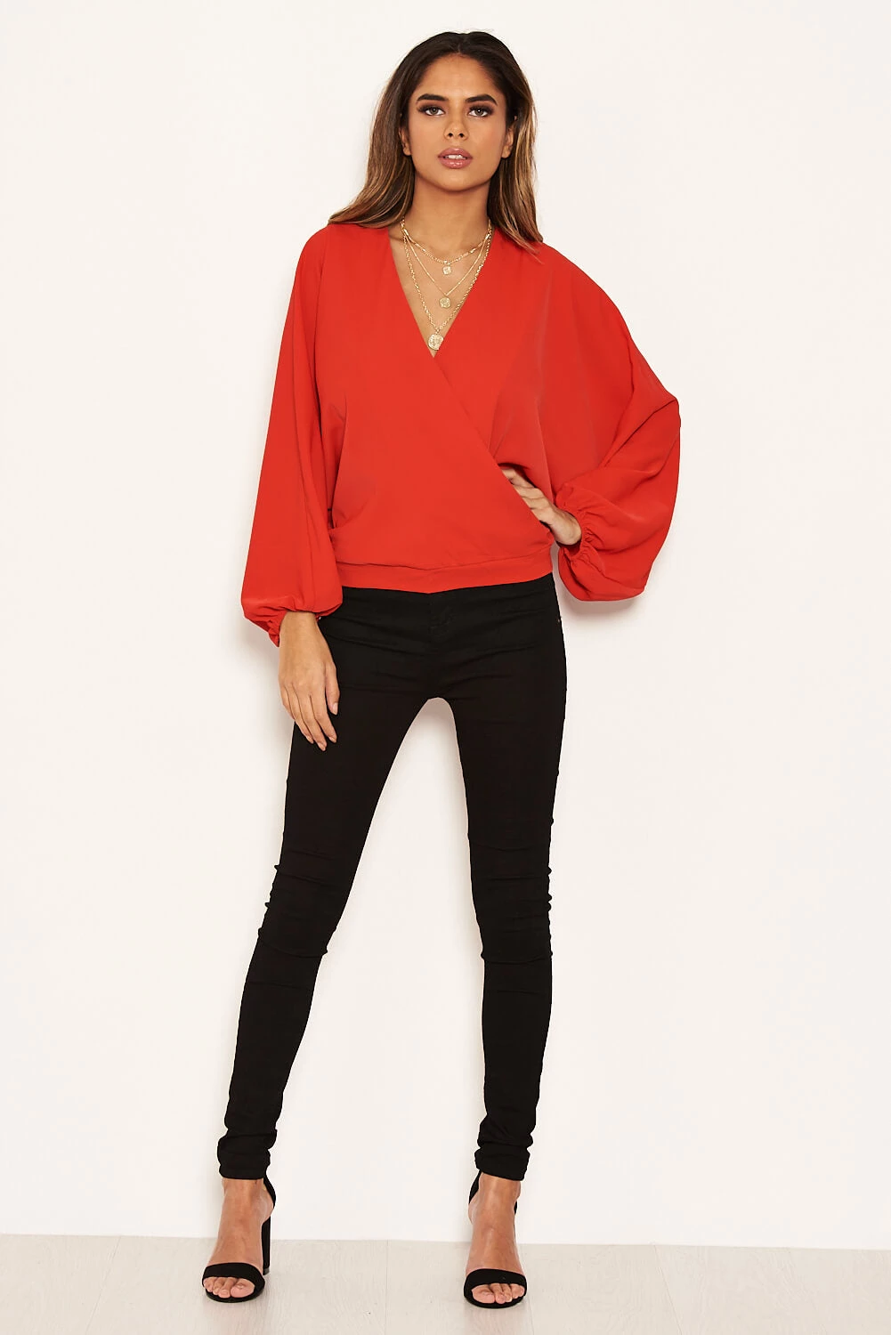 AX Paris Tops Red Wrap Batwing Sleeve Top 2 AX Paris Tops Red Wrap Batwing Sleeve Top