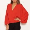 AX Paris Tops Red Wrap Batwing Sleeve Top