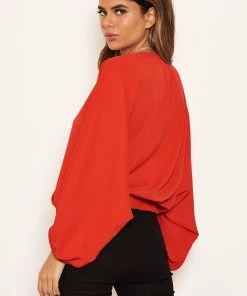 AX Paris Tops Red Wrap Batwing Sleeve Top 10 AX Paris Tops Red Wrap Batwing Sleeve Top