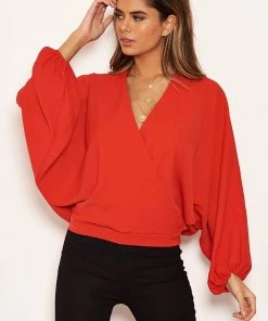 AX Paris Tops Red Wrap Batwing Sleeve Top 8 AX Paris Tops Red Wrap Batwing Sleeve Top