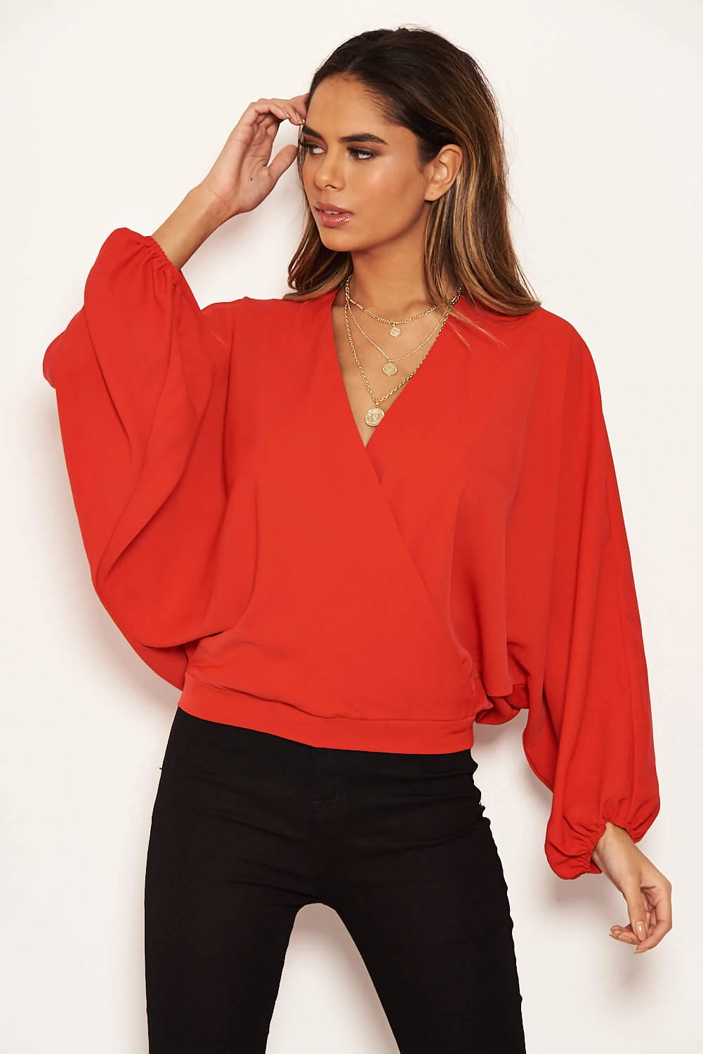 AX Paris Tops Red Wrap Batwing Sleeve Top 3 AX Paris Tops Red Wrap Batwing Sleeve Top