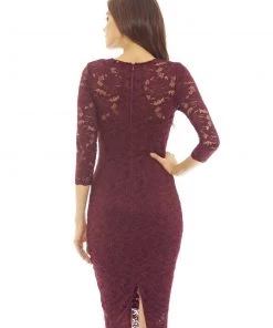 AX Paris Wine Midi Bodycon Dress With Lace Detail 9 AX Paris Wine Midi Bodycon Dress With Lace Detail